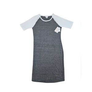 Lularoe Julia Gray Dress with  White sleeves.